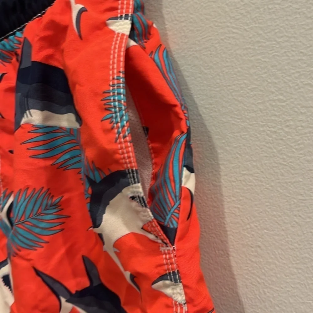 GAP Boys Red Shark Print Swim Trunks